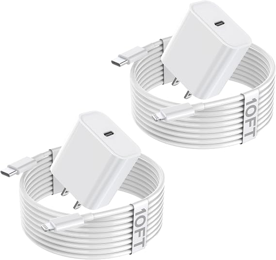 Fast iPhone Charger,i Phone 14 Charger Fast Charging Power Delivery Charger | USB C Block Travel Plug with 10Feet Extra Long USB C to Lightning Cable Cord Charging for iPhone14/14 Pro/13/12/11/X/XR,iPad