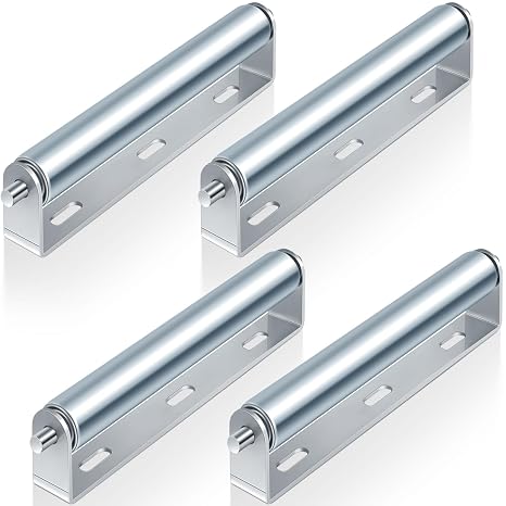 Therwen 4 Sets 1.5'' Diameter Conveyor Rollers with Stands 10'' Galvanized Steel Long Roller and Bracket Set Easy Install Industrial Use Metal Canoe Kayak Woodworking Heavy Goods Support Kit