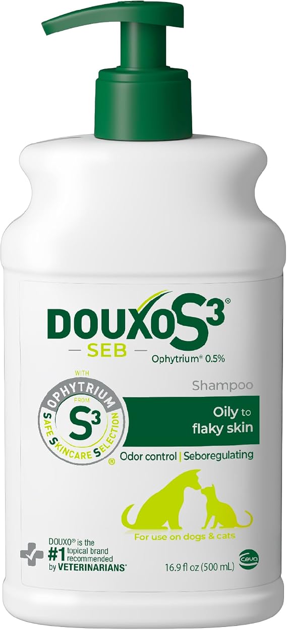 Douxo S3 SEB Dog Seboregulating Shampoo, 0.5% Ophytrium, 16.9 fl oz | Seborrhea Treatment for Dogs & Cats, Helps Control Dandruff, Unpleasant Odors & Oily/Flaky Skin, 0.5% Ophytrium, 16.9 fl oz