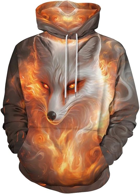 Men's Novelty White Fox Hoodie Realistic 3D Print Sweatshirt Unisex Top Casual Pullover
