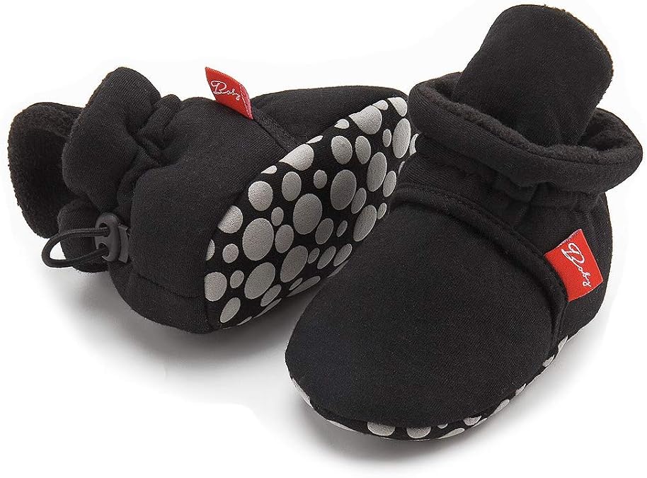 Newborn Baby Boy Girl Soft Fleece Booties Stay On Infant Slippers Socks Shoe Non Skid Gripper Toddler First Walkers Winter Ankle Crib Shoes