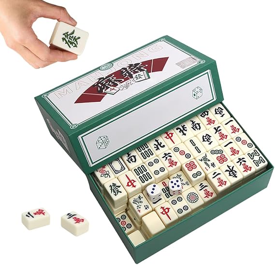 Mini Mahjong Game Portable Majong Set with 144 Stones Traditional Chinese Majong Stones Game Mahjong Stones Tabletop Board Game for Family Travel Tabletop
