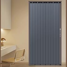 Concertina Door 198cm Tall Concertina Accordion Folding Door with Lock & Key, Heavy Duty Folding Doors Internal Grey White, Home Commercial Concertina Doors(Gray,WXH 34X78IN(86.4X198CM))