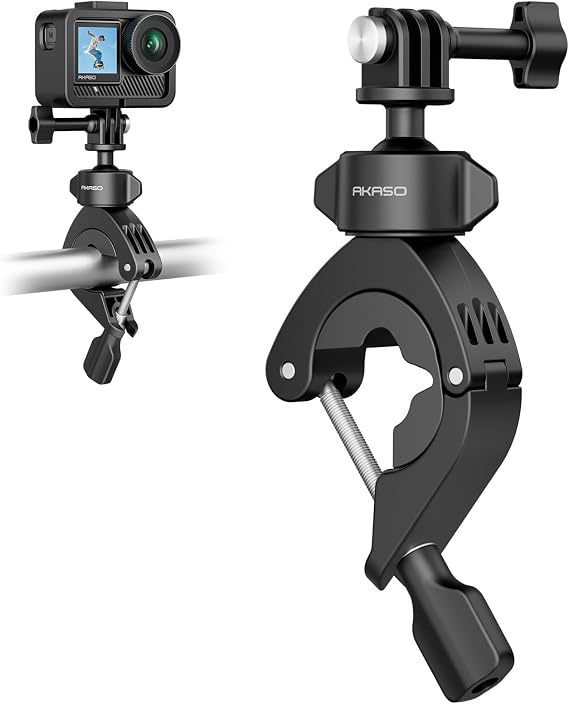 AKASO Bike Pole Mount Motorcycle Handlebar Clamp Mount for Action Cameras | Lightweight Handlebar Mount Compatible with GoPro 13 12, EK7000/EK7000 Pro, Brave 4/4 Pro, Brave 7/7 LE Action Cameras