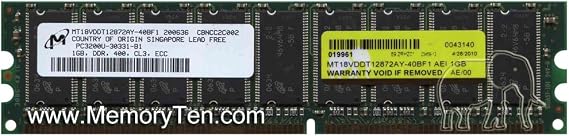 1GB PC3200 DDR400 2Rx8 Dual Rank Unbuffered ECC 184-pin UDIMM (p/n AEI) by Gigaram