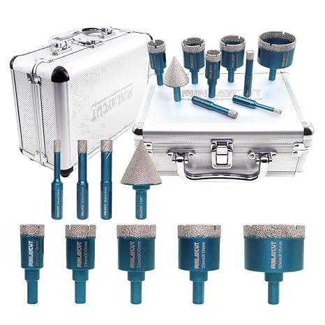 Diamond Drill Bits Kit 6/8/10/20/25/32/35/50mm+35mm Tile Chamfer Bit with Triangle Shank for Porcelain Tile Ceramic Marble Brick