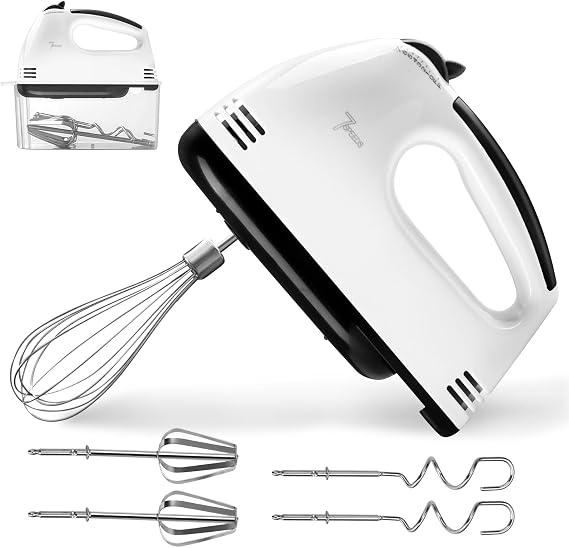 Electric Hand Mixer Stainless Steel Kneader Electric Hand Mixer 7 Levels Hand Mixer 2 Mixing Whisks and 2 Dough Hooks for Kitchen