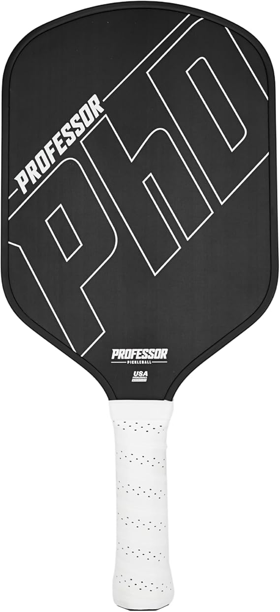 Professor PhD Raw Carbon Fiber Premium Pickleball Paddle Racket - USA Pickleball Approved - Honeycomb Core - Power & Control