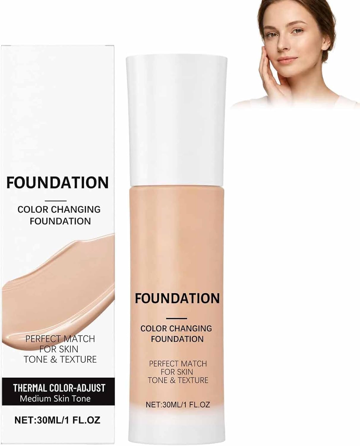 Intelligent Color Correcting Foundation,Face Primer for Mature Skin Face Foundations,Color Changing Foundation Makeup | Long-lasting Natural Finish Brighten Tone Beauty (Medium)