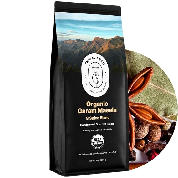 Tribal Trail Organic Garam Masala Spice Powder | 8 Spice Blend | 7.05 oz | USDA Organic & Non-GMO | Recyclable Kraft Bags | Best for Curries, Stews, Meat & Rice Dishes | Ethically Sourced Spices from India
