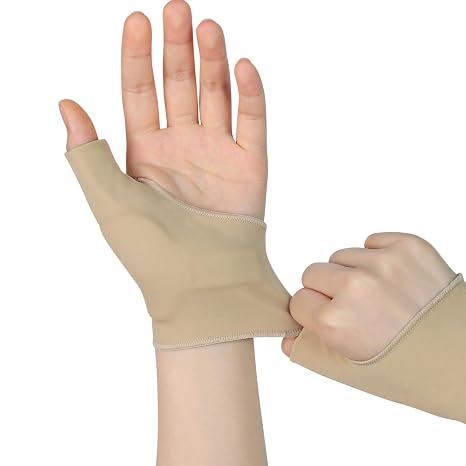 Elastic Thumb & Wrist Support Brace (2-Pack) Splashproof Compression Sleeve for Arthritis, Tendonitis, Sprains & Sports | Splint Liner, Fits Both Hands (Khaki) (Large)