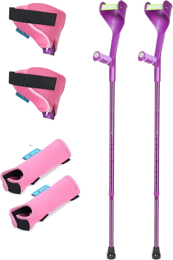 Forearm Crutches Pair + Forearm Crutches Pads, Elastic Crutches Padding for The Elbow, for Open Cuff Crutches, Shock Resistant Increases Walking Comfort Forearm Crutch Pads (Violet Kit)