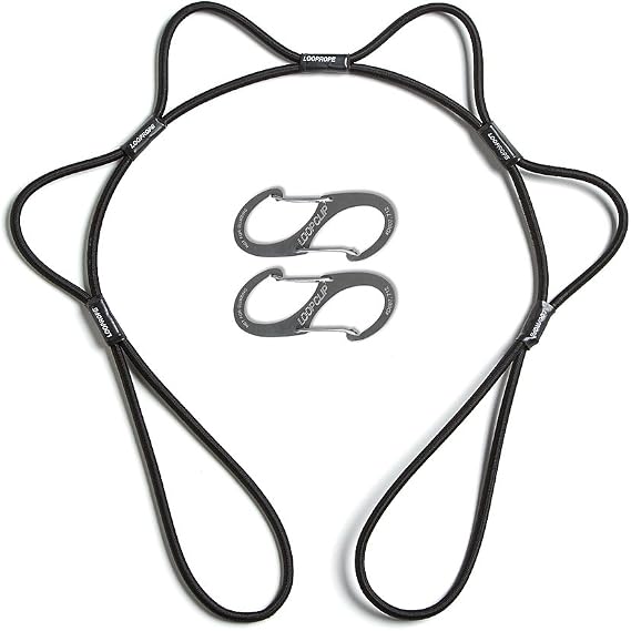 LoopRope 3ft Heavy Duty Bungee Cord Tie Down System with Carabiners, Black