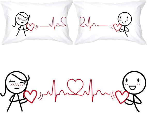 BoldLoft Love You Every Beat of My Heart Couple Pillowcases-Gifts for Couples, Boyfriend, Girlfriend, Husband, Wife, Anniversary, Wedding, Bridal Shower, Valentines Pillow Cover, Romantic Home Decor