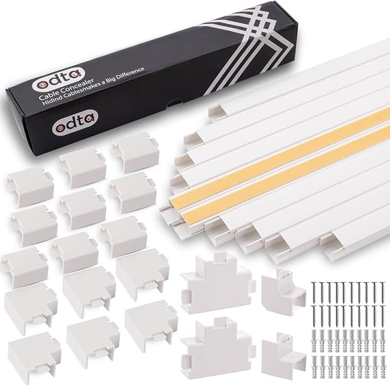 Kablo Kanalı Seti, 4M (10x40cm) Kanal ve 15 Ek Aparat, 25x16mm Kendinden Yapışkanlı Kablo Gizleyici, KAblo Toparlayıcı, TV ve Uzatma Kablosu Kirliliğinden Kurtulun