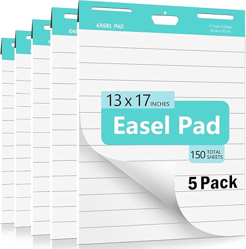 Riccioney Easel Pad, 13 x 17 In Anchor Chart Paper, 5 Pads Flip Chart Paper for Training, Presentation, Meetings, Doodling, Chart Paper for Teachers and Office, 30 Sheet/Pad (Lined)