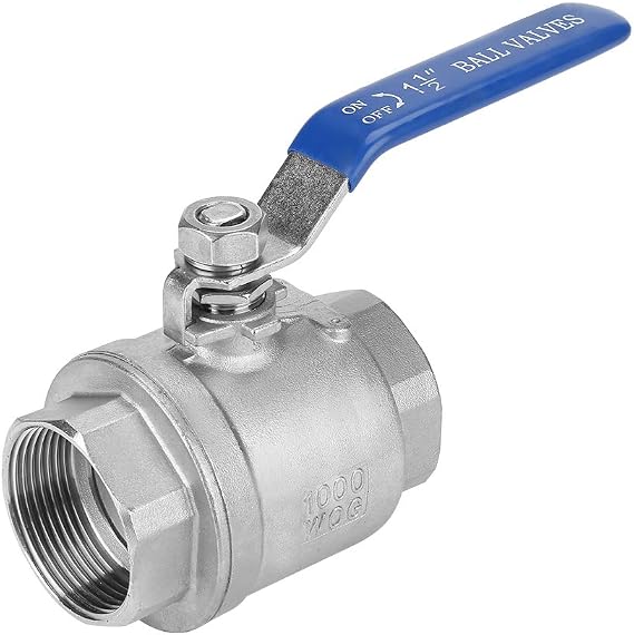 Two-piece full connection female thread 2 stainless steel ball valves threaded ball valve 1-1/2 inch DN40 1000 WOG 304 stainless steel with heavy duty blue insulation handle