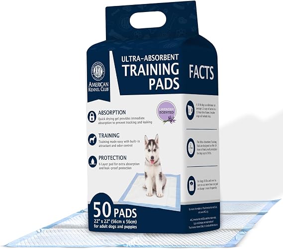 AKC Puppy Training Pads, 22" x 22", Lavender Scented, 50 Count
