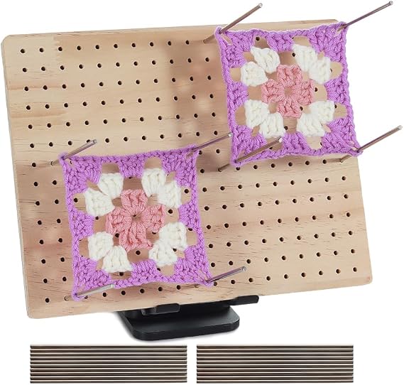 9.8 x7.7 inches Crochet Blocking Board with Pegs, Wooden Blocking Boards for Granny Square Projects, 20 Pcs Stainless Steel Rods