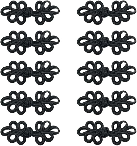 10 Pairs Chinese Knots Sewing Fasteners Frog Buttons Closure for Tang Dynasty Clothing Quilted Jackets Sweater Costumes Outfit Clothing Cloak Coats Scarf and Cardigan Sewing Supplier( Black)
