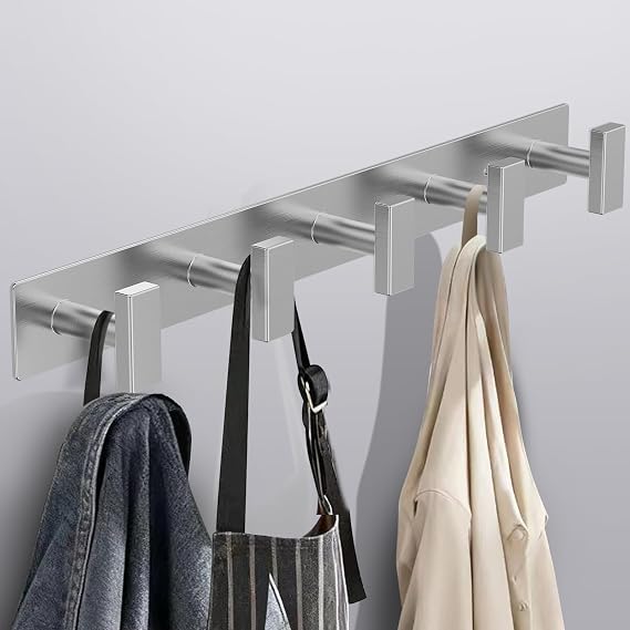Bntuk Coat Rack Wall Mount - 5 Hat and Coat Hooks, Heavy Duty Towel Racks for Bathroom Entryway, Wall Hooks for Hanging Robes Bags Scarves Belts, Hat Rack Key Hanger Organizer (Silver)