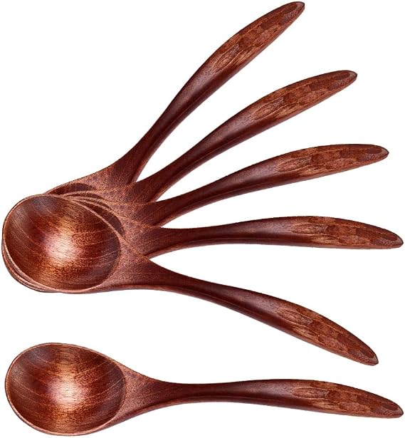 Wooden Soup Spoons, Magic Spoon, Wooden Spoons for Eating, 6 Pieces 6.8 inch Asian Soup Spoon, Magic Spoon for Salad Desserts, Coffee, Snacks, Cereal, and Fruit