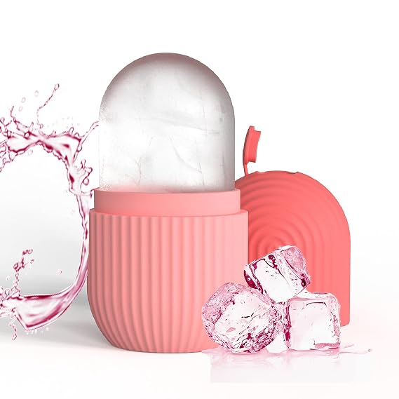 Joyeee Ice Face Roller, Reusable Silicone Mold Face Massage Eye Facial Beauty Skin Care Tools Apply Ice for Shrink Pores Anti Wrinkle Reduce Puffiness Improve Skin Elasticity, Striped, Pink
