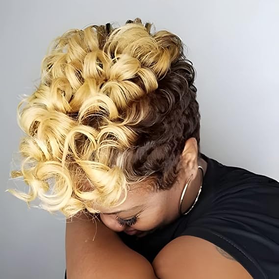 Short Brown And Blonde Wig Two Tone Short Curly Wig Synthetic Ombre Wigs For Black Women Short Hair Wig For Black Women Short Curly Style Wigs
