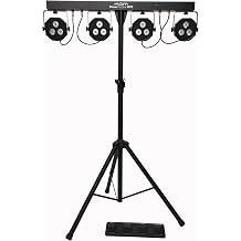 KAM Power PartyBar WFS - Complete LED Par Can Lighting Kit with Stand, Wireless Footswitch, and Carry Bags