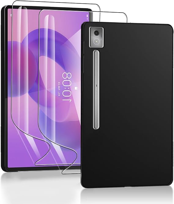 Case for Lenovo Idea Tab Pro +2 Pieces Screen Protector,Shockproof Anti Scratch Ultra Slim Soft TPU Silicone Touch Lightweight Cover,Black