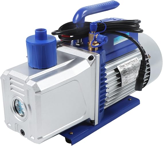 Vacuum Pump 12CFM 1HP 110V Dual Stage 2RS-4 Rotary Vane HVAC A/C Refrigeration with 1/4" 3/8" SAE Inlet for Automobile Reparation Vacuum Evacuation