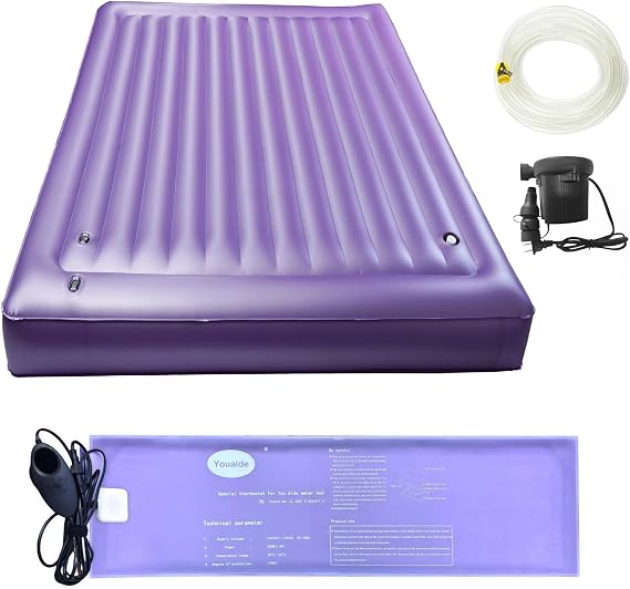 95% Small Wave Water Mattress with 200W Adjustable Water Bed Heater, Water and Air Dual Use, PVC Softside Foldable Mattress, Double Exhaust Hole, Durable & Ergonomic (Queen - 60" x80")