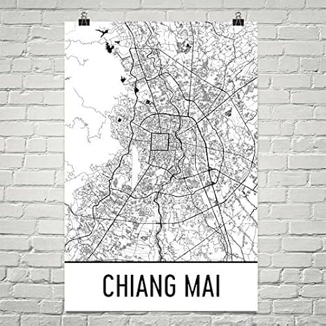 Chiang Mai Map, Chiang Mai Art, Chiang Mai Print, Chiang Mai Thailand Poster, Chiang Mai Wall Art, Thai Gifts, Map of Thailand Poster 24"x36"