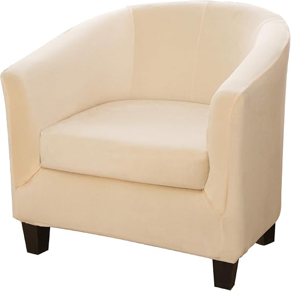 2 Piece Tub Chair Covers with Cushion Cover, High Stretch Club Chair Slipcover, Washable Armchair Slipcovers Sofa Slipcover Furniture Protector Cover for Bar Counter Living Room (Beige)