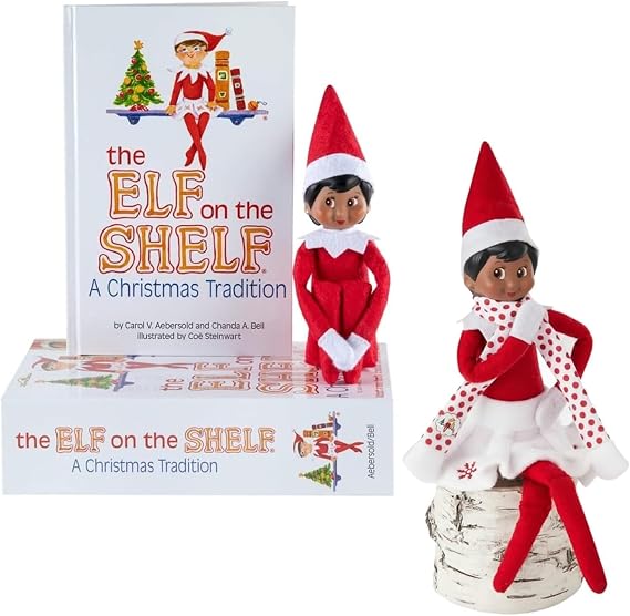 The Elf on the Shelf Box Set with Elf (Dark Tone Girl), Storybook and Claus Couture Collection Candy Cane Classic Dress Accessory [Multi-Item Bundle]