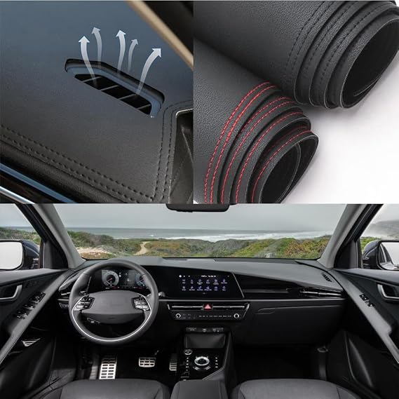 Black Leather Style Dash Mat Dashboard Cover Dash mat Interior Pad Compatible for Kia NIRO 2022-2023-2024-2025-2026