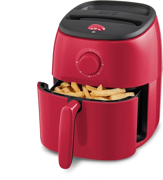 Dash Tasti-CrispTM Air Fryer - AirCrisp Technology - Compact Design with Adjustable Temperature Control - Nonstick Fry Basket & Auto Shut-Off Feature - 2.6 Quarts - Red