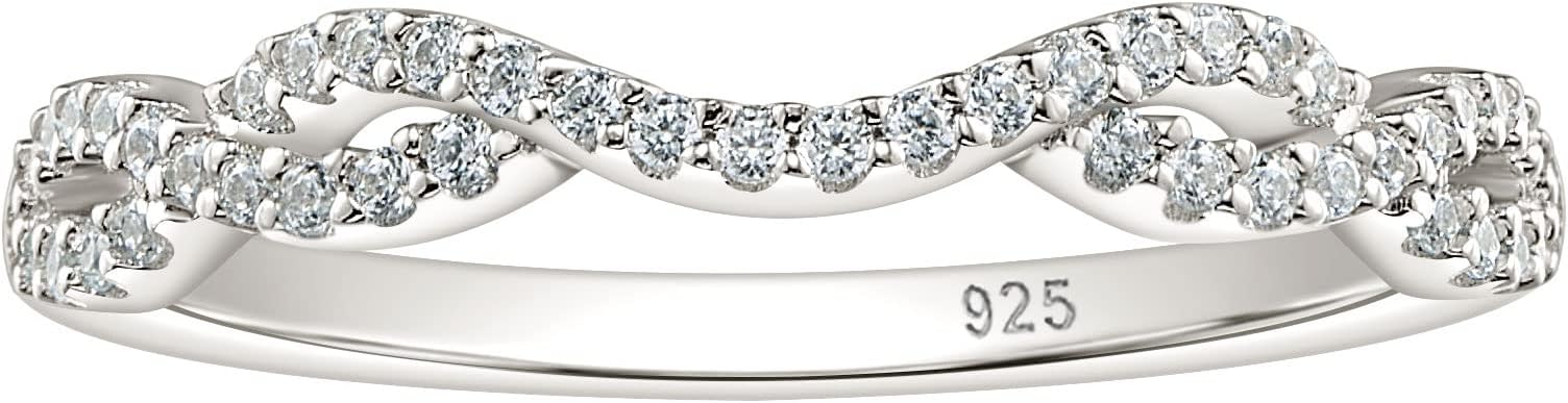 Wuziwen 925 Sterling Silver Twisted Eternity Ring Wedding Bands for Women