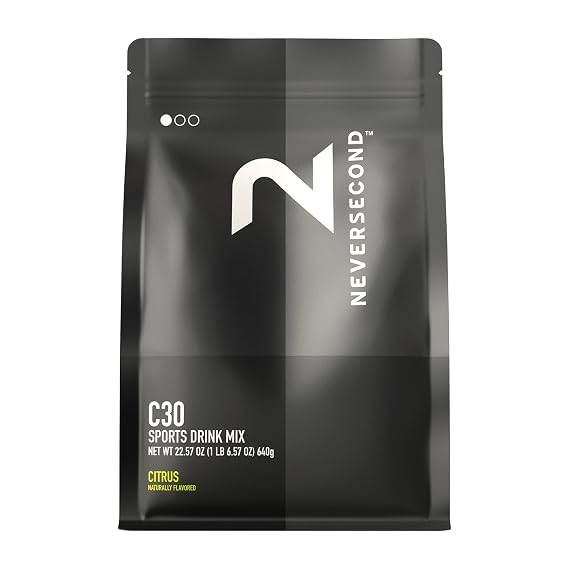 Neversecond C30 Sports Drink, Electrolyte Hydration & Carbs, Citrus, 20-Ct | Carbohydrates, Never2 Sports Drink for Triathlons, Cycling, Running & Marathons, 640g, 20 Serving-Count)
