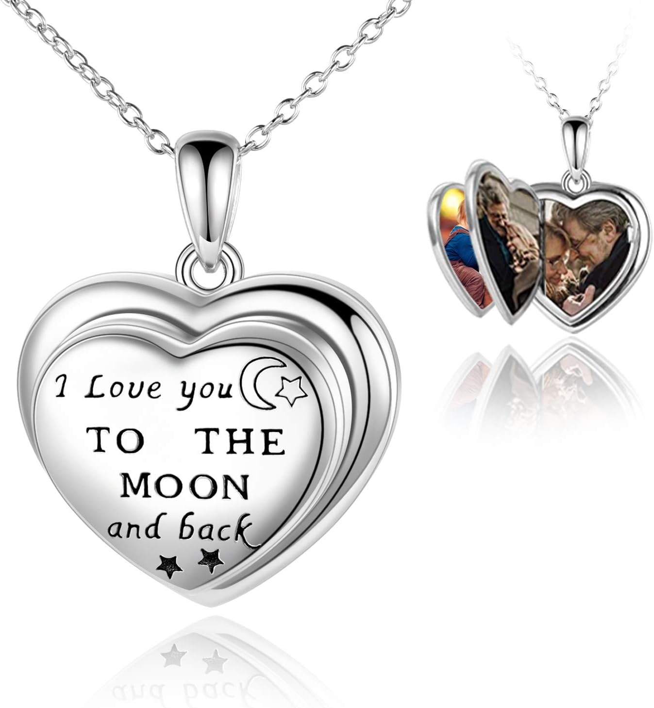 ONEFINITY Locket Necklace Sterling Sliver I Love You to The Moon and Back Locket Pendant ButterflySunflowerLotus4 Photo LocketTree of lifeGiraffe Gift for Women Men