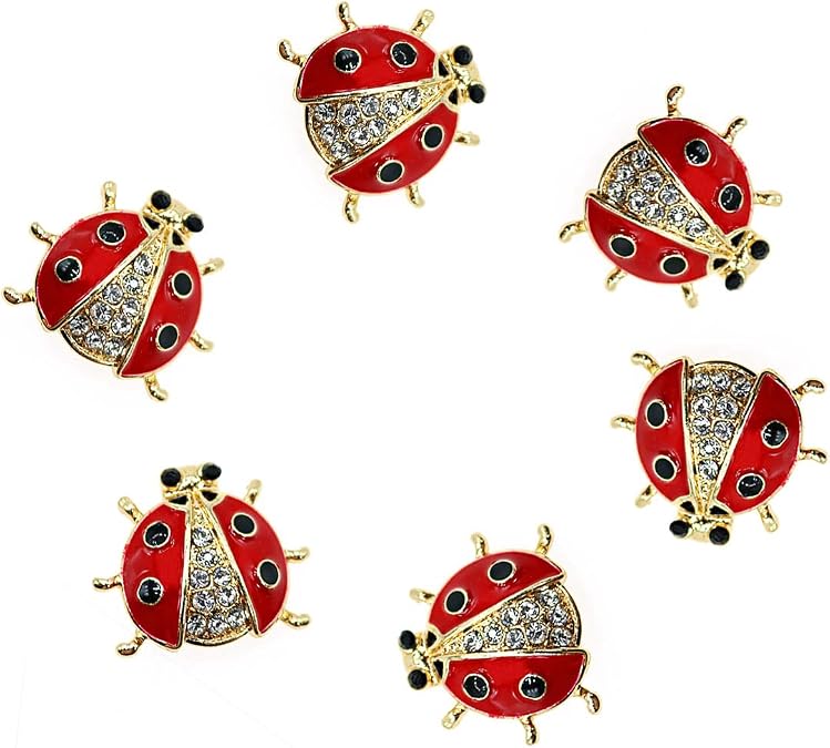 6 Pack Fashion Rhinestone Ladybug Brooches Pins Set Cute Enamel Crystal Animal Insect Lapel Pin Brooch Badges Jewelry Set for Men Women Girl