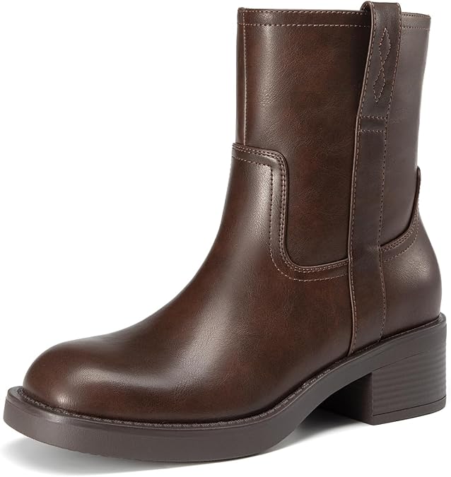 Women's Chunky Low Heel Square Toe Ankle Boots with Side Zipper | Fashion Short Booties, Ideal for Fall or Winter Daily Wear, Walking, Work, Office, Casual Outing