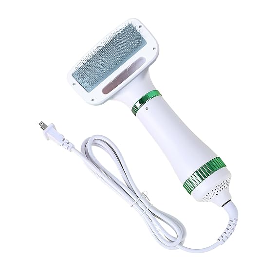 2 in 1 Pet Hair Dryer Dog Dryer with 3 Quiet Heat Settings for Short & Long Haired Dogs Grooming Kit Dog Bathing Supplies with Smooth Brush for Small and Medium Dogs and Cats (Green)