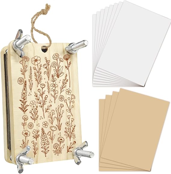 Flower Press Kit Pocket Flower Press Book 2.5 x 3.9 Inch 4 Layers Wildflowers Pattern Rectangle Wooden Pressing Boards Tool Crafting Kit DIY Bouquet Preservation for Bookmark Frame Wedding