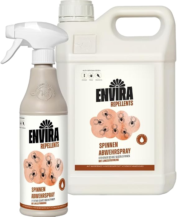 Envira Spider Repellent Spray 500 ml + 5 Litres - Spray with Long-Lasting Effect Against Spiders Angle Spiders Cross Spiders Weberknecht - Remedy Against Spiders in the Home - Effective Spider Repellent