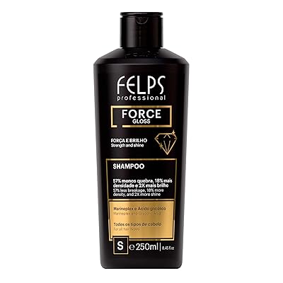 Felps Professional Force Gloss Shampoo with Marineplex, Glycolic Acid for All Hair Types, Strengthening Treatment, Black, 250mL, 8.45 Fl Oz