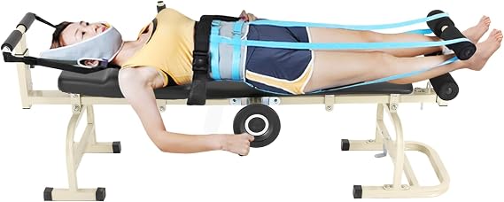 Traction Bed Neck Stretcher 4.8-6FT Folding Therapy Massage Bed Table Back Stretch Bench Body Stretching Device for Cervical Vertebra Spine Lumbar Leg Traction