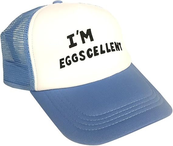 I'm Eggscellent Trucker Hat Rigby Mordecai TV Show Costume Blue & White Adjustable Snapback Mesh Baseball Cap - Cosplay Gift