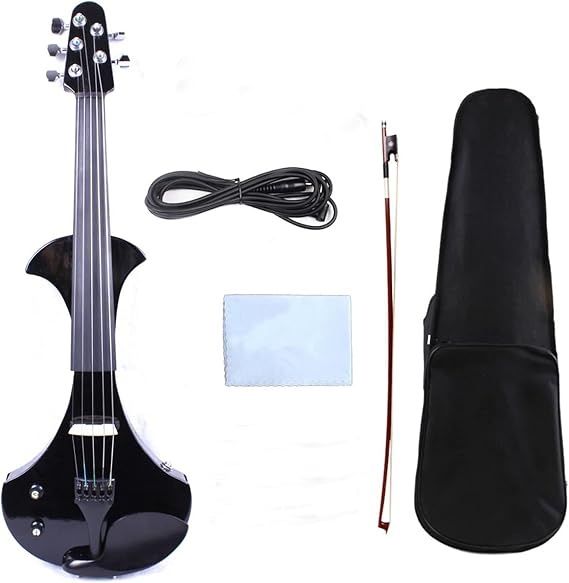 Full Size Violin 5 String Left-Hand Black Electronic Violin 4/4 Handmade Case+Bow Cable Violin for Kids & Adults