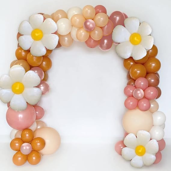 Sweet Baby Co. Daisy Balloon Garland Boho Birthday Party Decorations 18 inch 10 inch 5 inch Pastel Arch Kit, White Yellow Flower Foil Balloons, For Baby Shower, Two Groovy, Bridal Decoration Decor